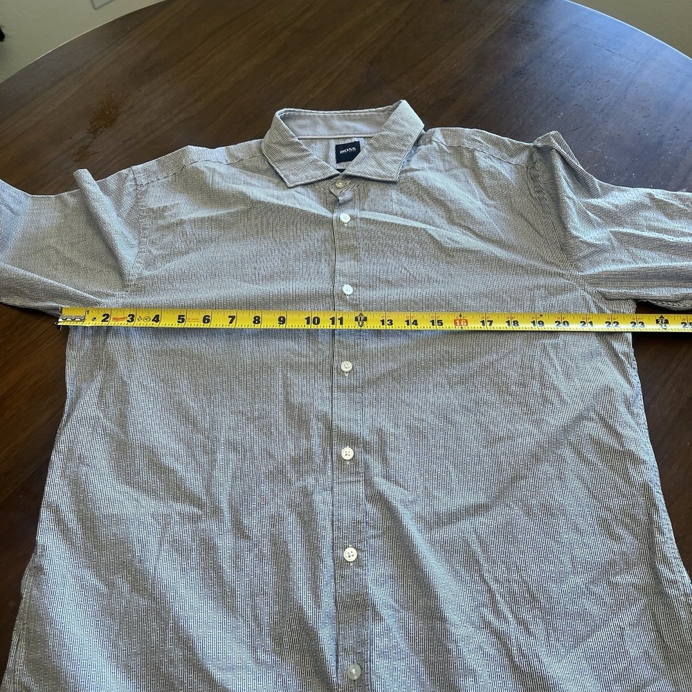 Hugo Boss Shirt Men's 2XL White Black Long Sleeve Dress Shirt Cotton Regular Fit - Picture 10 of 12